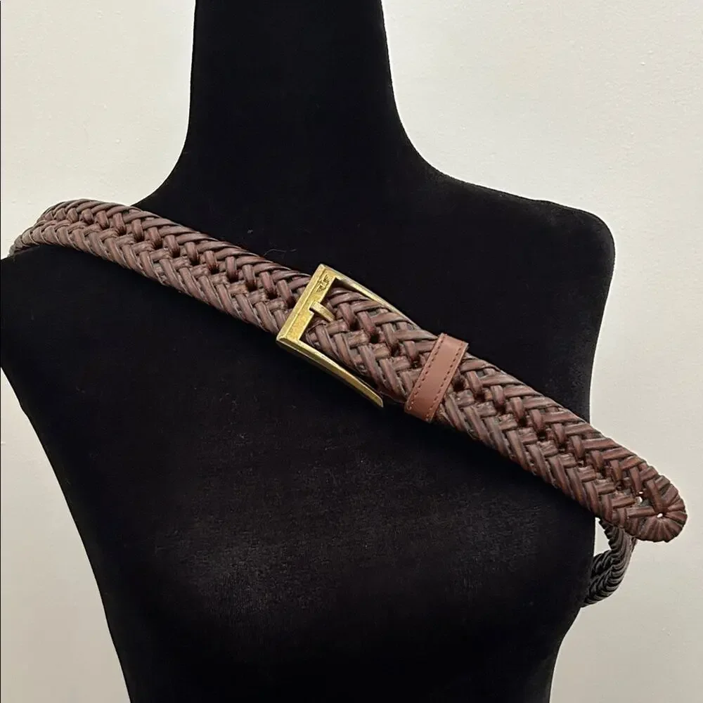 Dockers Braided Brown Belt with Brass Buckle, Adjustable Size L/XL